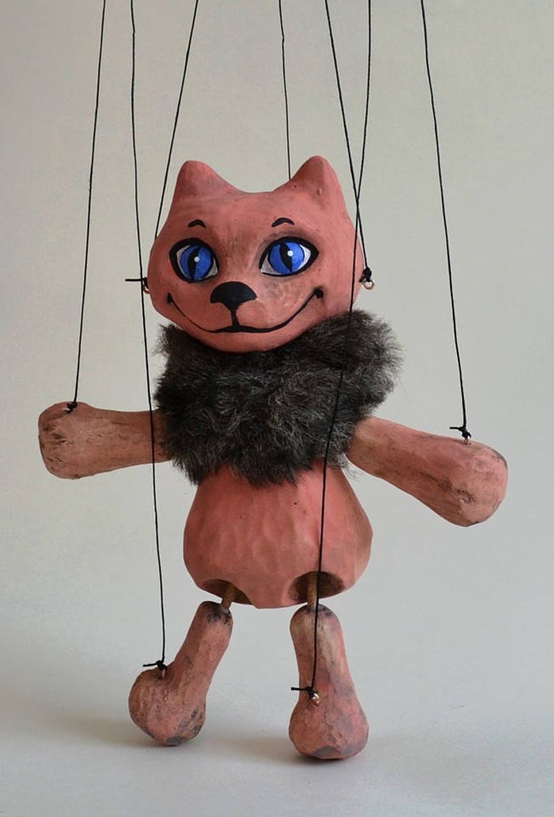 Pink Cat Handmade Clay Puppet 7 Tall. an Etsy