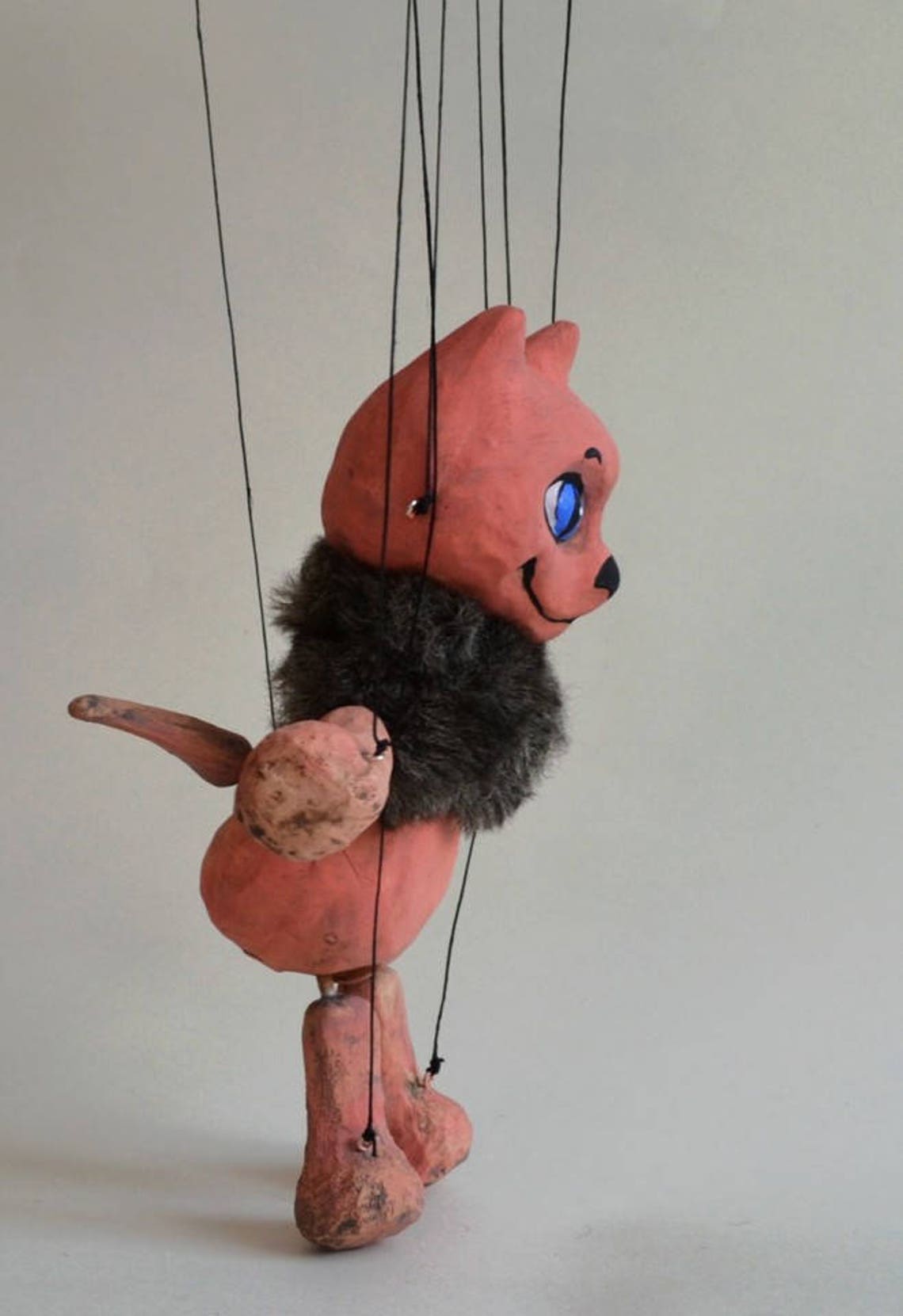 Pink cat Handmade clay puppet 7 tall. An Etsy
