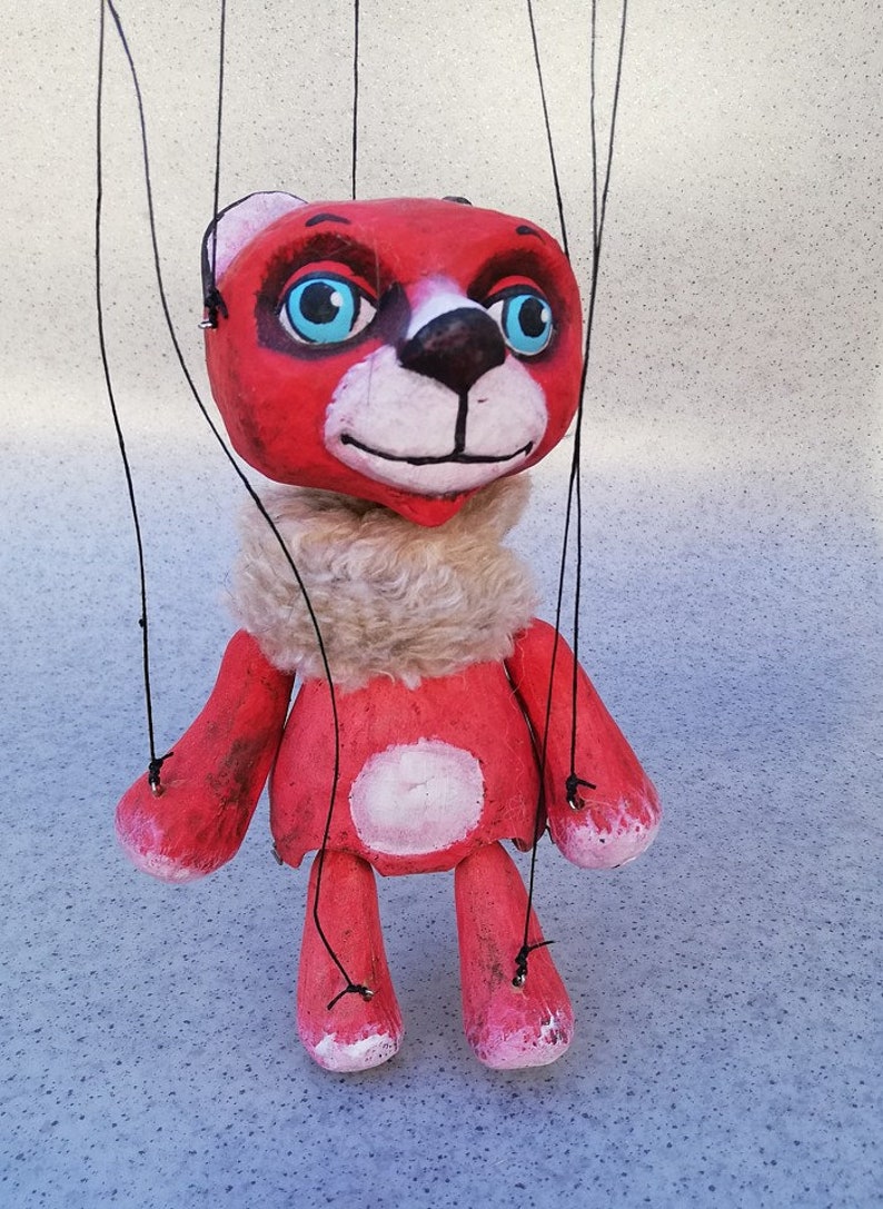 Red bear Handmade clay puppet 7 animal with Etsy