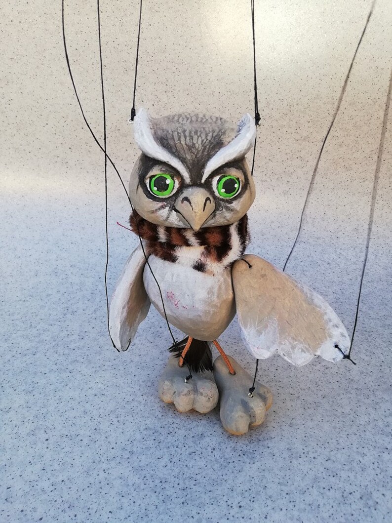 Gray Owl Handmade Clay Puppet 7 Tall. Etsy
