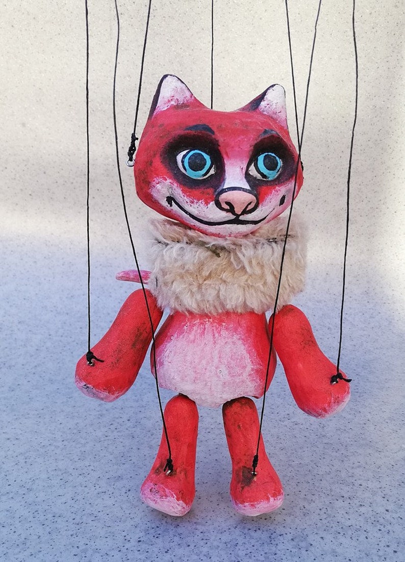 Red Cat Handmade Clay Puppet 7 Tall. Animal Etsy