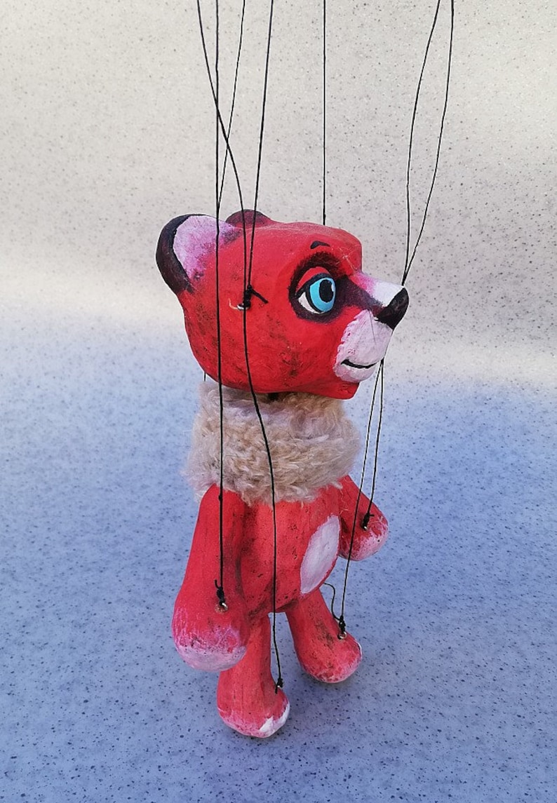 Red bear Handmade clay puppet 7 animal with Etsy