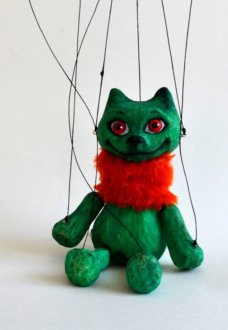 Green cat Handmade puppet 7 tall. Animal Etsy
