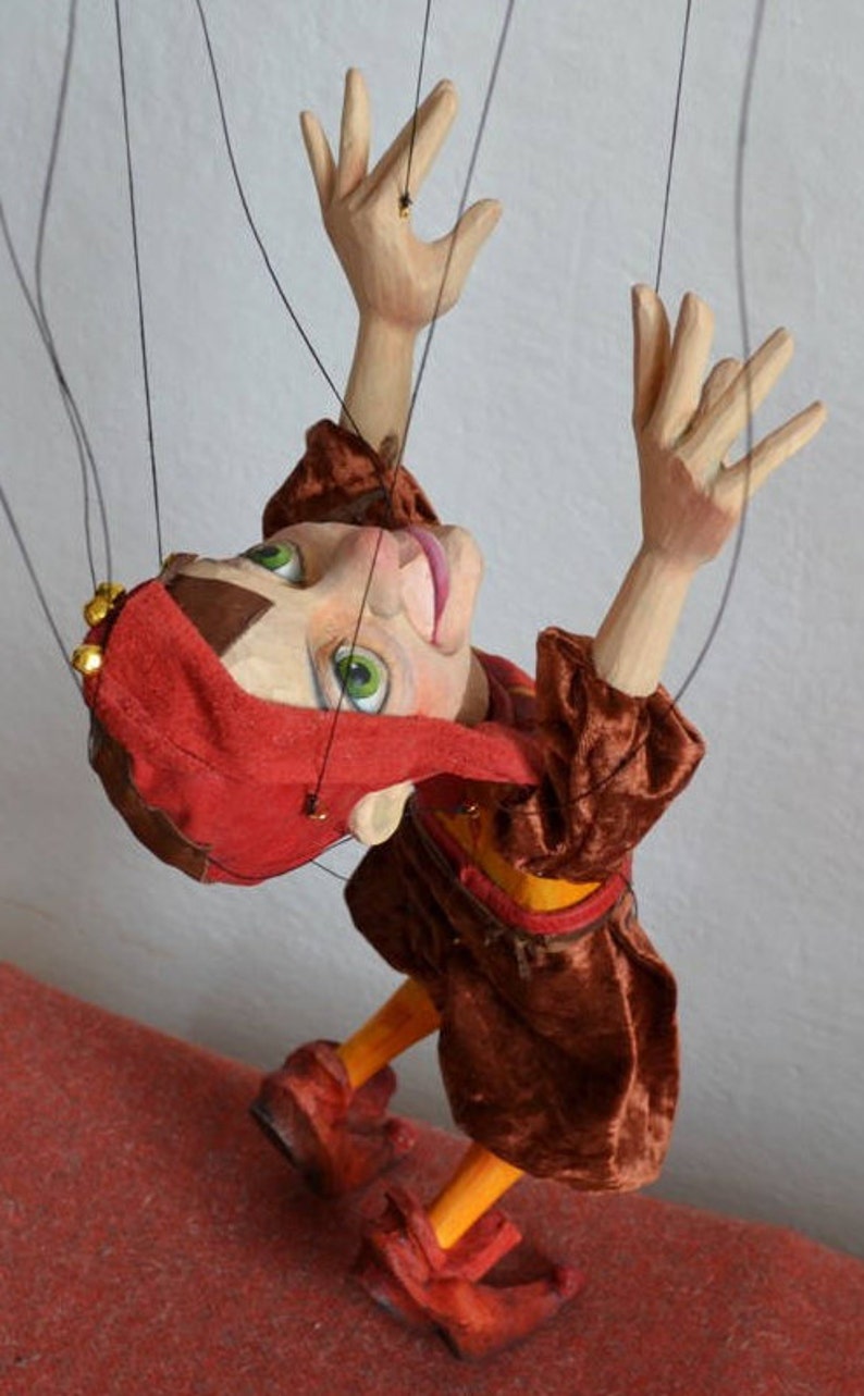 Contented Jester Lime Wood Handmade Puppet Etsy