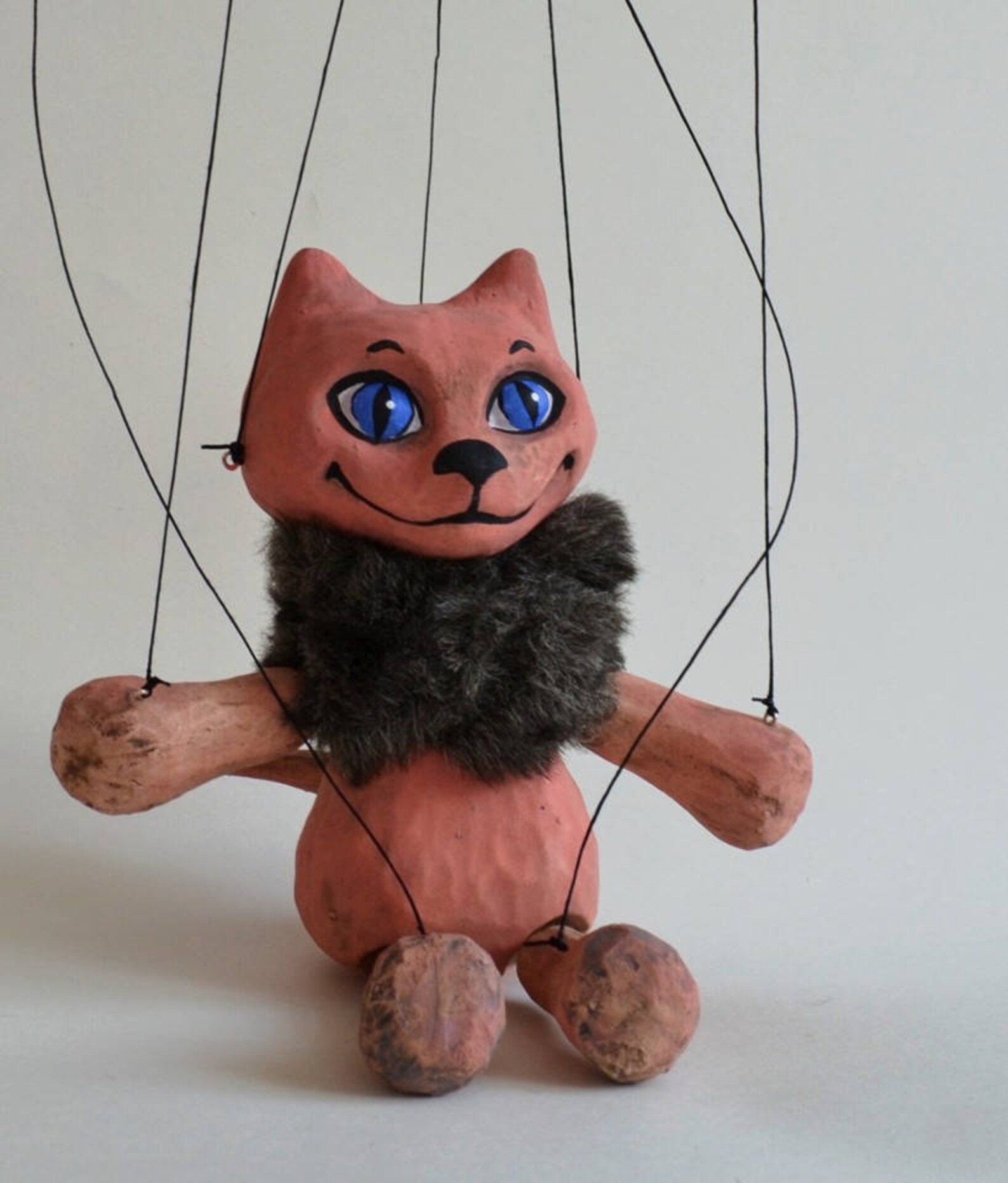 Pink Cat Handmade Clay Puppet 7 Tall. an Etsy