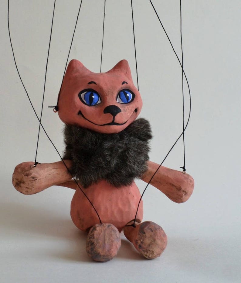 Pink Cat Handmade Clay Puppet 7 Tall. an Etsy