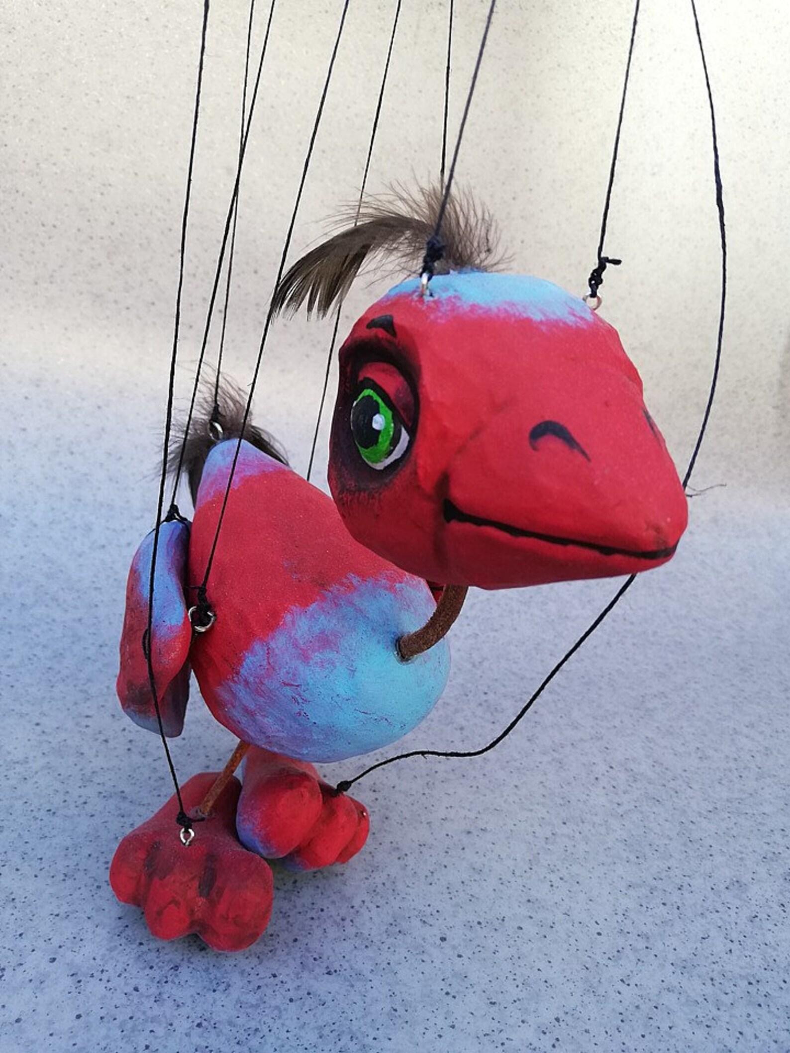 Red Bird Handmade Clay Puppet 7 Tall. Etsy