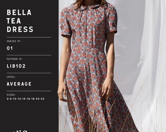 Liberty Bella Vestido de té para mujer Patrón de costura intermedio para confección sencilla Moda de verano para mujer, vestido con bolsillos Talla UK 6-14