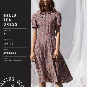 Liberty Bella Women’s Tea Dress Intermediate Sewing Pattern for Easy Dressmaking Ladies Summer Fashion, Dress with Pockets UK Size 6-14
