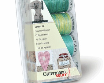 Premium Gutermann Sewing Cotton Thread Kit - 5 Pack 200 metre Aqua Green & Blues Thread Kit Embroidery Handcraft Crafts Supplies