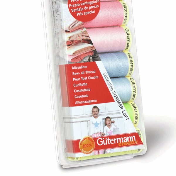 Kit de fil à coudre en polyester Gutermann Premium - Summer Loft Pinks & Blues 7 pack 100 mètres Fournitures d'artisanat artisanal