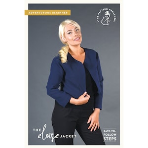 The Pattern Preacher Eloise Women’s Cropped Jacket Beginner Sewing Pattern for Easy Dressmaking Ladies Sewing Short Jackie O Style