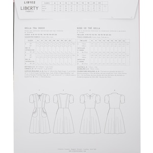 May include: A sewing pattern for a dress with a tea-length skirt and short sleeves. The pattern includes instructions for three different neckline variations. The pattern is printed on a white background with black text and illustrations. The pattern is for sizes 6-22.