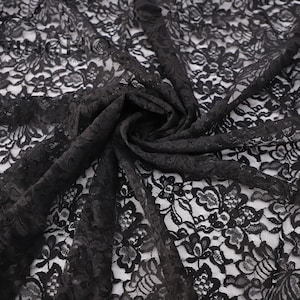 Black Floral French Chantilly Lace for Cocktail Dress in Lightweight Cotton Lace Fabric in United Kingdom (UK)