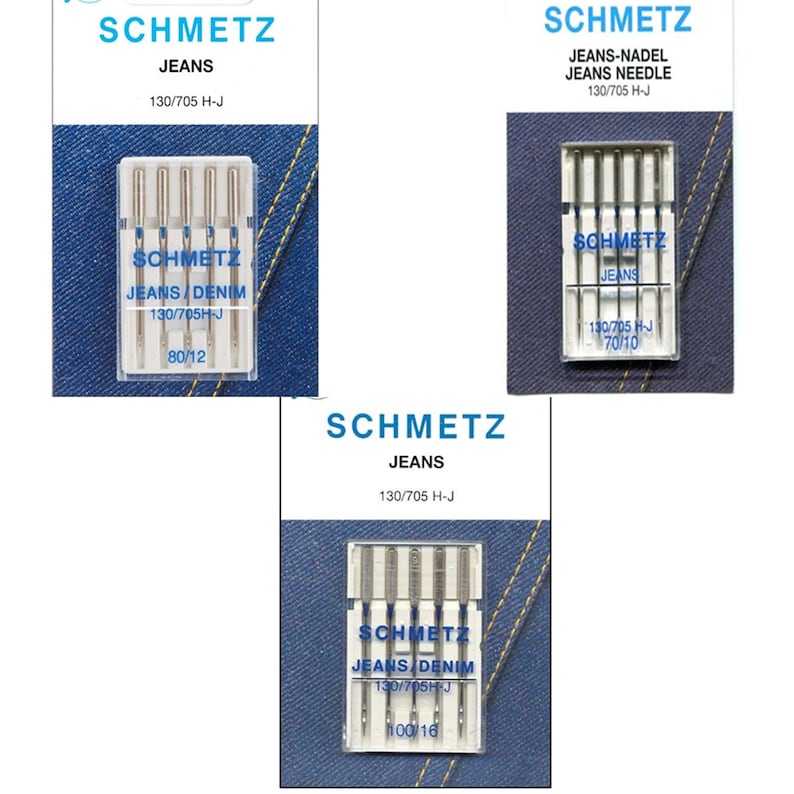 Peut inclure: Un paquet de six aiguilles &agrave; coudre argent&eacute;es pour le denim et le jean. Les aiguilles sont &eacute;tiquet&eacute;es "Schmetz Jeans Denim 130/705H-J 80/12".