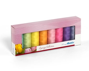 Premium Mettler Seralon 150m- Spring Selection, Multicoloured 150 meter Pastel Colour Thread Kit Embroidery Handcraft Crafts Supplies 8 PACK