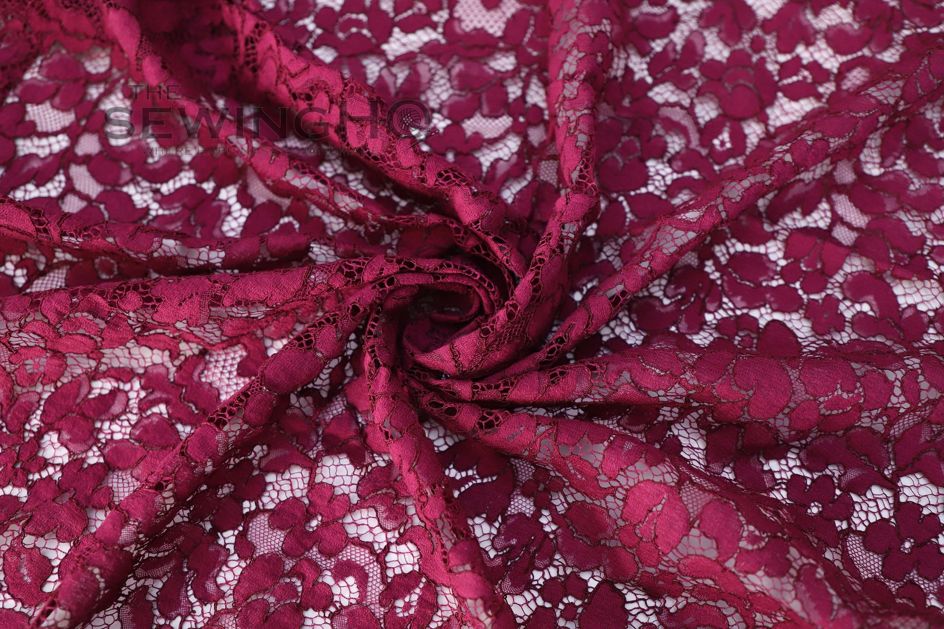 Dark Red Lace Floral Embroidery Fabric — Mikey's Fabric