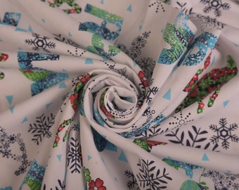 100% Cotton "Peace & Joy" Christmas Print Fabric (Remnantant Piece 50cm x 155cm) Holiday Patchwork Upholstery Fabric Craft Supplies