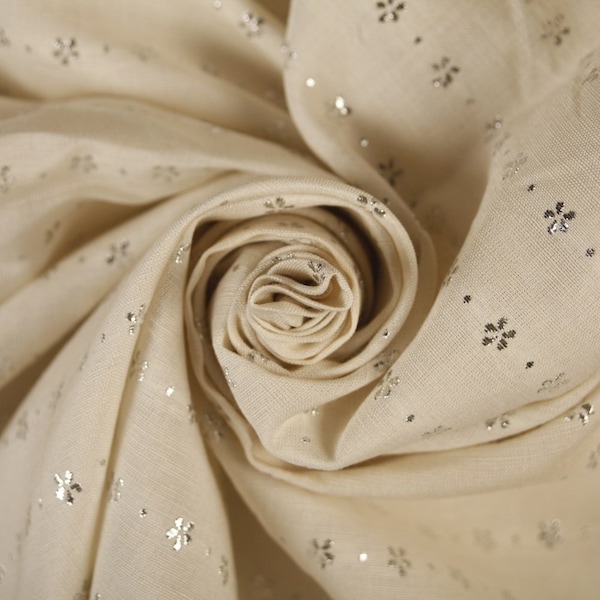 Linen Cotton Metallic Floral Cream Fabric (Remnant-140cmx50cm) Fabric Blend White Fabric Upholstery Fabric Plain Fabric Clothing