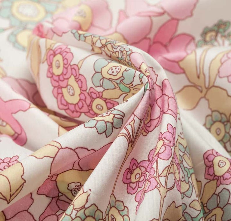 Pastel Floral Print Fabric 100% Cotton Apparel Fabric Home | Etsy