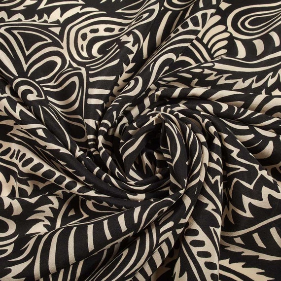 Polyester Fabric Black Cream Fabric 100x81cm piece Patterned Etsy