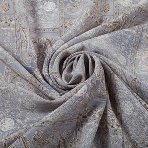 Polyester Blågrå Patchwork Paisley-material Modeklädsel Vintageklänning Hantverksmaterial Färg Stil Design Tygprov tillgängligt