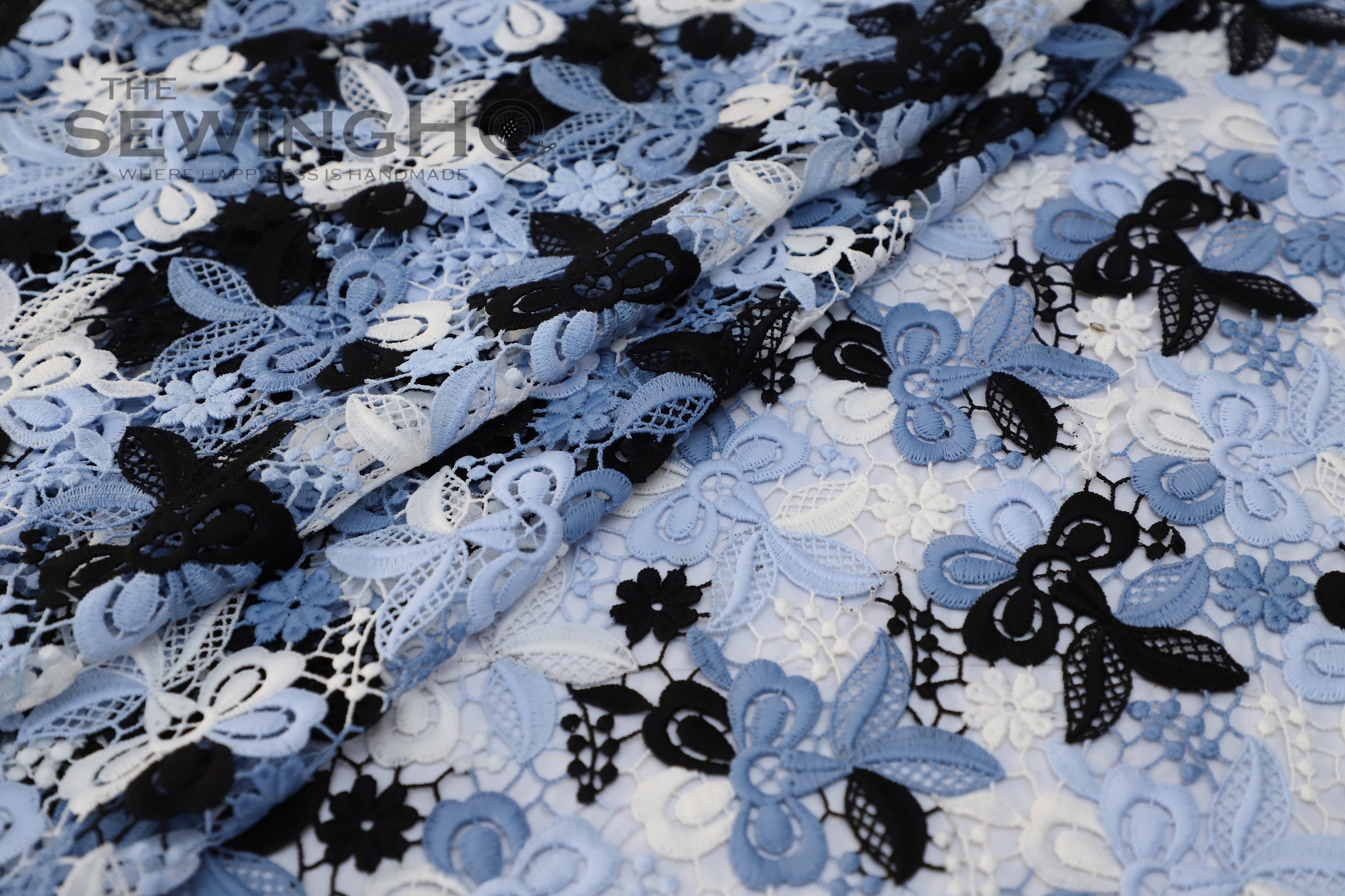Elegant Embroidered French Guipure Lace Fabric Blue Floral Lace for Bridal Dress in United Kingdom (UK)