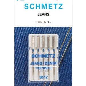 Peut inclure: Un paquet de cinq aiguilles &agrave; coudre argent&eacute;es pour le denim, &eacute;tiquet&eacute; "SCHMETZ JEANS/DENIM 130/705H-J 80/12".