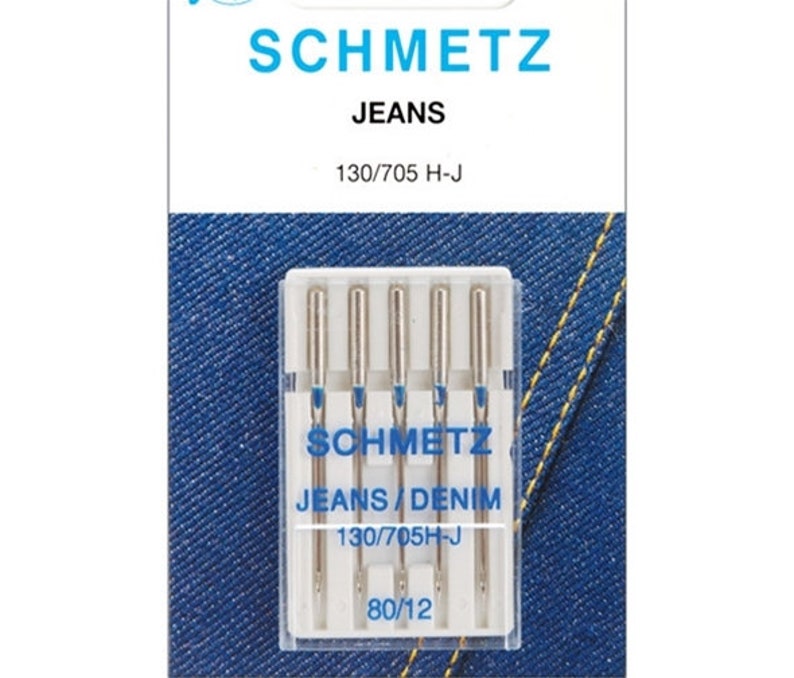 Peut inclure: Un paquet de cinq aiguilles &agrave; coudre argent&eacute;es pour le denim, &eacute;tiquet&eacute; "SCHMETZ JEANS/DENIM 130/705H-J 80/12".