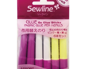 Recharge multi-usages pour ligne de couture de qualité supérieure pour stylo à colle - Lot de 6 tissus bleu jaune rose notion de courtepointe