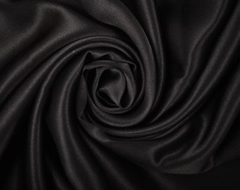 Silk Satin Elastane Blend Smooth Rich Black Material Fashion Craft Fabric by Metre 130cm width in 0.5m Lengths