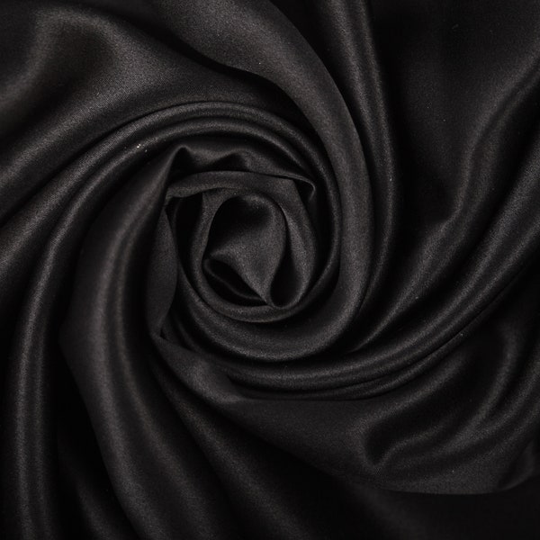 Silk Satin Elastane Blend Smooth Rich Black Material Fashion Craft Fabric by Metre 130cm width in 0.5m Lengths