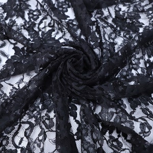 Black Floral French Lace Fabric Lightweight Chantilly Lace Trim for Cocktail dress Lace Fabric with Scallops in United Kingdom (UK)