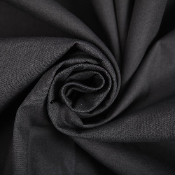 100% Cotton Black Thin Linen Like Fabric Plain Material for Clothing Summer, Fabric By The Metre 148cm width in 0.5m lengths One Way Stretch