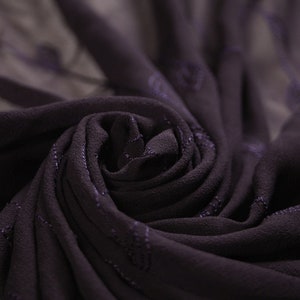 Polyester Chiffon Embroidered Purple Fabric (Remnant-120cmx105cm) Fabric Floral Fabric Purple Fabric Cut off Fabric Fashion Craft