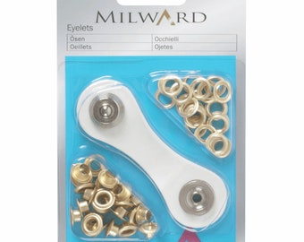 Premium Quality Milwards Eyelets Brass Gold 5.5mm 24 Pieces Sewing Quilting Notion