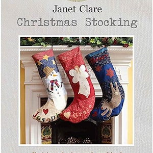 Janet Clare Christmas Stocking Sewing Pattern- 3 Templates to Create Personalised Festive Stocking with Full Alphabet Snowman Angel Reindeer