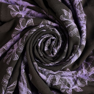 Polyester Crepe  Black and Purple printed  fabric (105cm x220 cm Remnant)  Fabric Cut off Fabric Fashion Fabric Clothing Craft Supplies