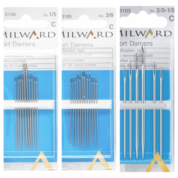 Premium Quality Milward Assorted Short Darner Hand Sewing Needles 10 Pack Size: 1/5 3/9 5/0-1/0 Sewing Quilting Tools Notion