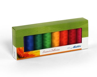 Premium Mettler Silk Finish Cotton 150 m - Letnia selekcja, wielokolorowy 150 metrów Zestaw nici Haft Rękodzieło Materiały rzemieślnicze 8 PAKIETÓW