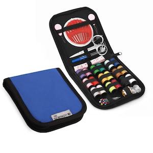 Blue Basic Sewing Kit, Compact Travel Pouch, 72 Piece Haberdashery Set for Beginners, Home Repairs - The Sewing HQ