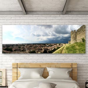 Carcassonne Castle, Occitanie Region, France with a Looming Storm Panorama. Color. Digital Download. Medieval Citadel. Dark Clouds