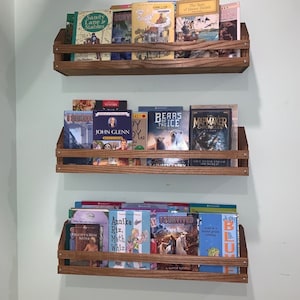 Childrens Book Shelves---Set of 3---Oak. Hanging book shelf, Nursery book shelf, Kids room, Playroom storage, Wall shelf