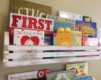 Single Rustic Childrens Book Shelves, Kids book shelf, Hanging book shelf, Nursery book shelf, Kids room shelf, Playroom storage, Wall shelf