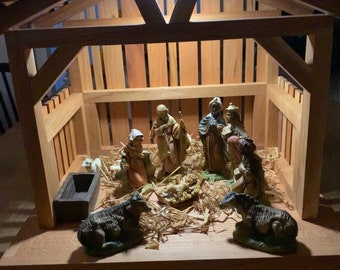 Cherry Nativity Stable with remote controlled lighting, Handmade Stable, Manger, Christmas