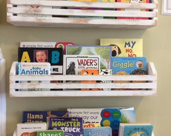 Rustic Childrens Book Shelves--Set of 3, Kids book shelves, Hanging book shelf, Nursery book shelf, Kids room, Playroom storage, Wall shelf