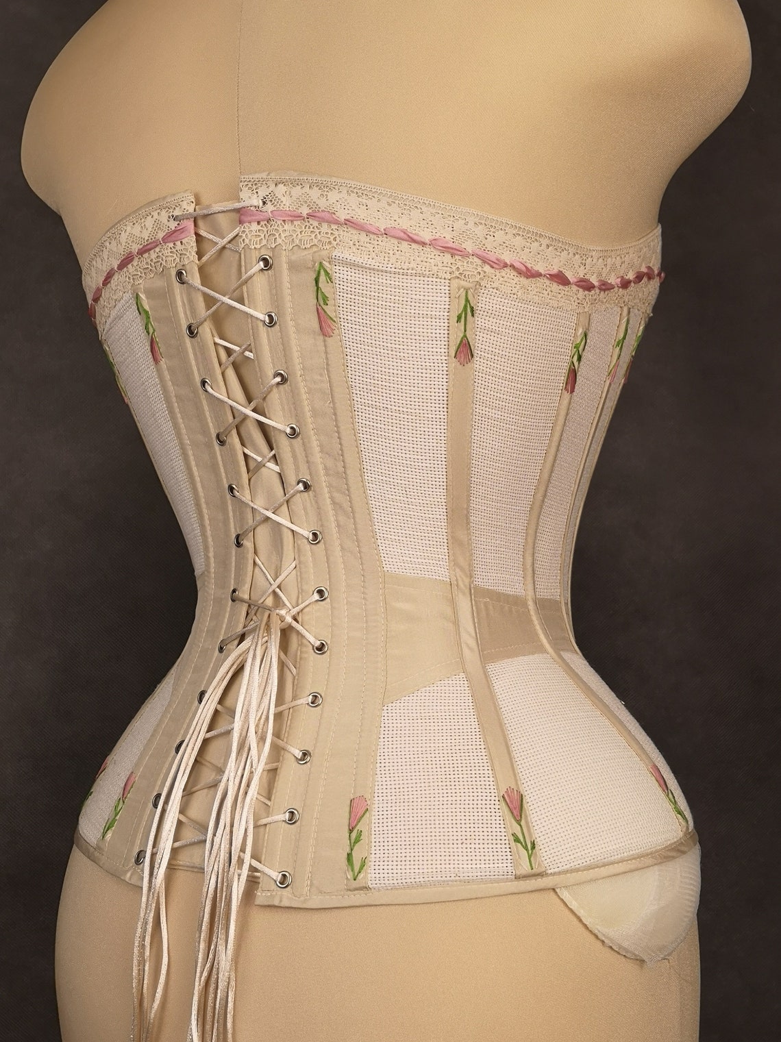 Corset Maille Beige Femme - Sous La Poitrine, 20 Baleines Acier, Réduction Taille, Pour Soirée & Cosplay