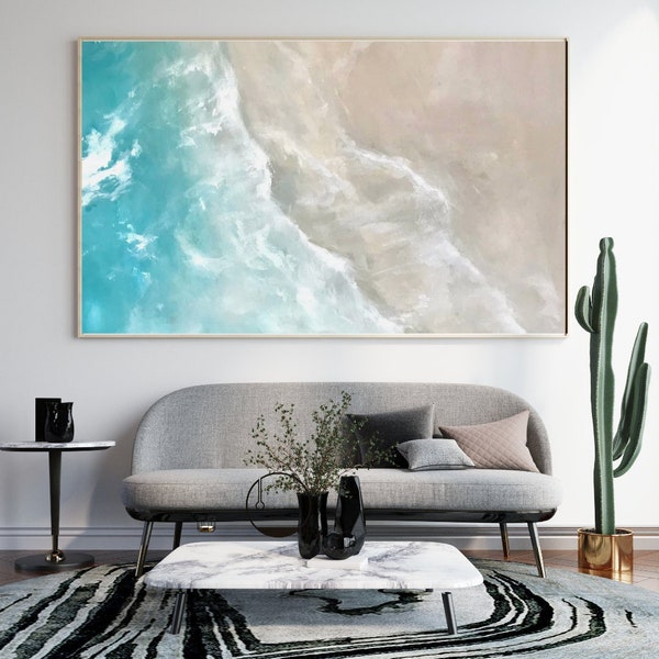 COMMISSION Peinture acrylique de mer « Seashore » | Taille sélectionnable | Plage peinture d’art unique réaliste bleu beige vague d’eau plage côte turquoise