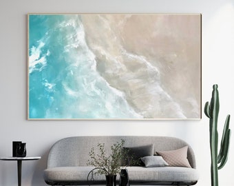COMMISSION "Seashore" sea acrylic painting | Size selectable | Beach unique art painting realistic blue beige water wave beach coast turquoise