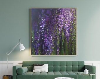 ORDER "Wisteria" acrylic painting flowers abstract | size selectable | unique canvas picture green purple painting art flowers lilac wisteria